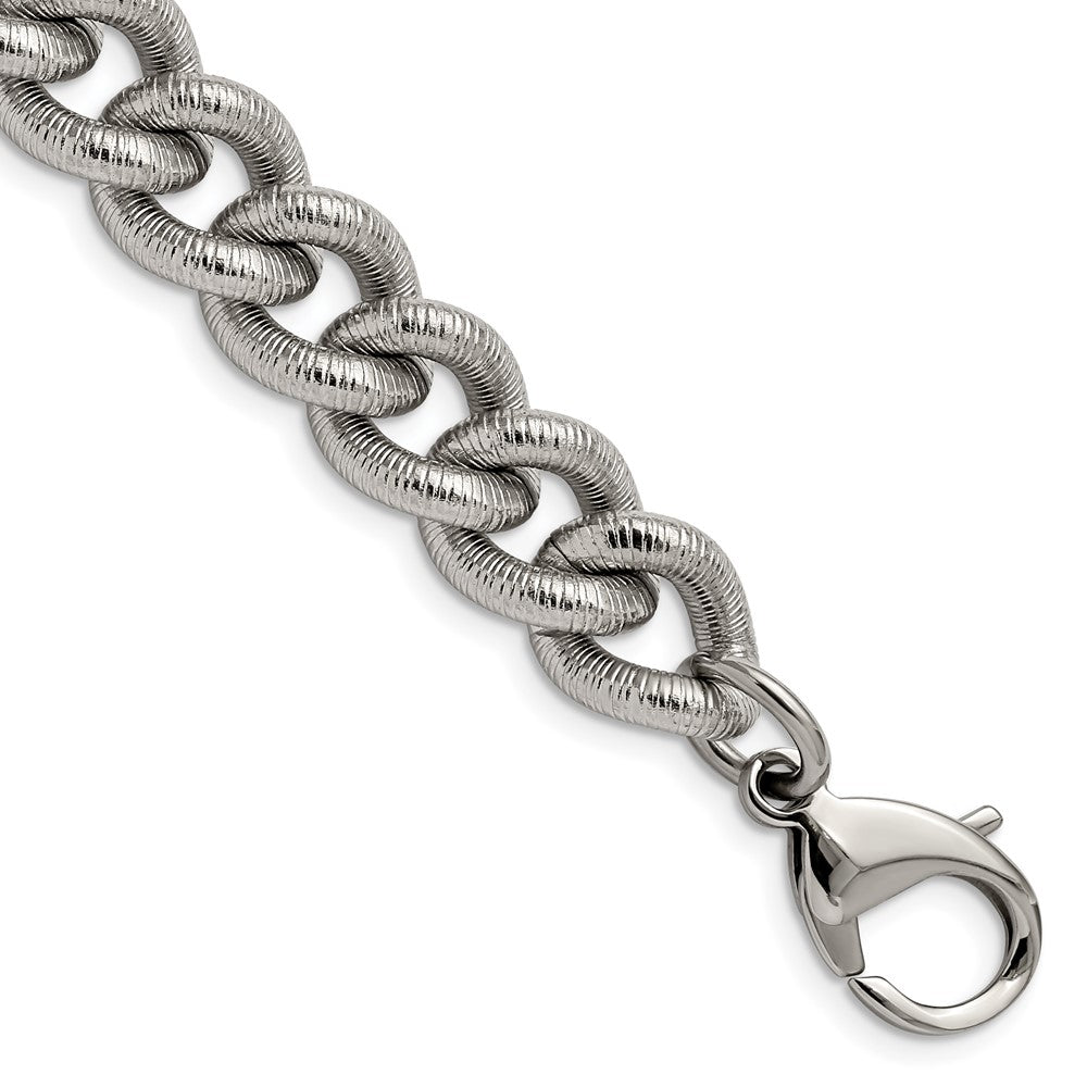 Chisel Stainless Steel Polished and Textured 14.5mm 8.25 inch Curb Bracelet SRB2876-8.25