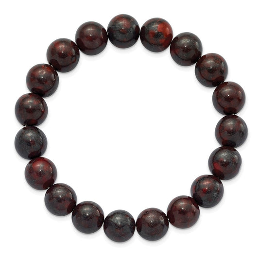 Chisel 10mm Black and Red Agate Beaded Stretch Bracelet SRB2878