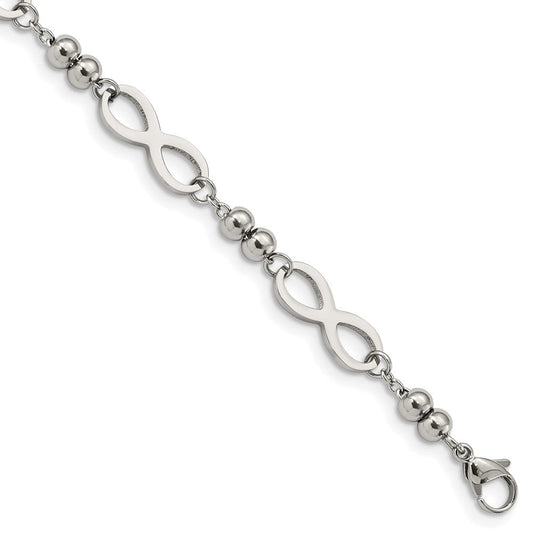 Chisel Stainless Steel Polished Infinity Symbol Link with 4 Leaf Clover Charm 6.5 inch Bracelet with 1 inch Extension SRB2879-6.5