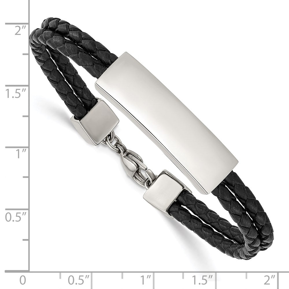 Chisel Stainless Steel Polished Black Leather 2 Strand 7 inch ID Bracelet SRB2896-7