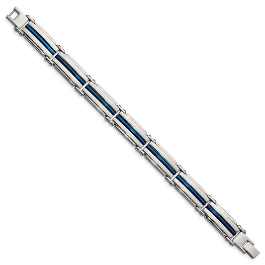 Chisel Stainless Steel Polished Blue IP-plated 8.5 inch Link Bracelet SRB2953-8.5