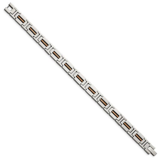 Chisel Stainless Steel Polished Black and Rose IP-plated 8.5 inch Link Bracelet SRB2957-8.5