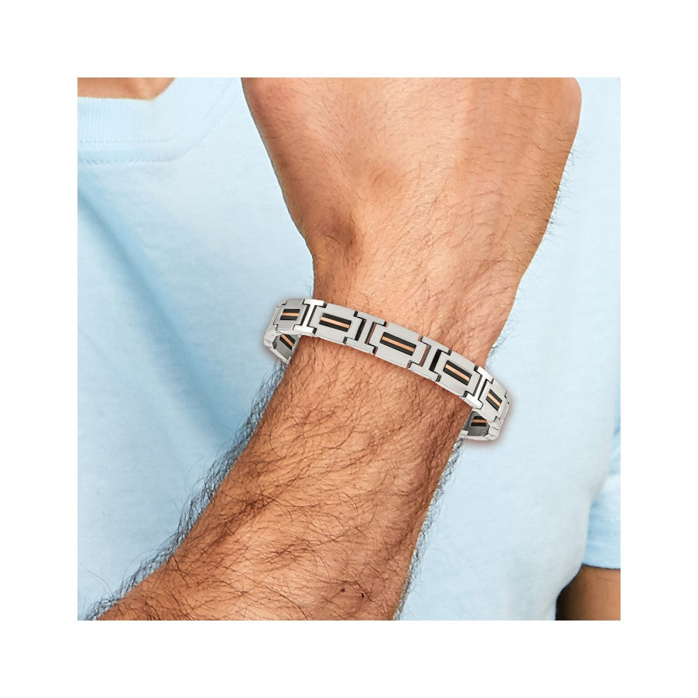 Chisel Stainless Steel Polished Black and Rose IP-plated 8.5 inch Link Bracelet SRB2957-8.5