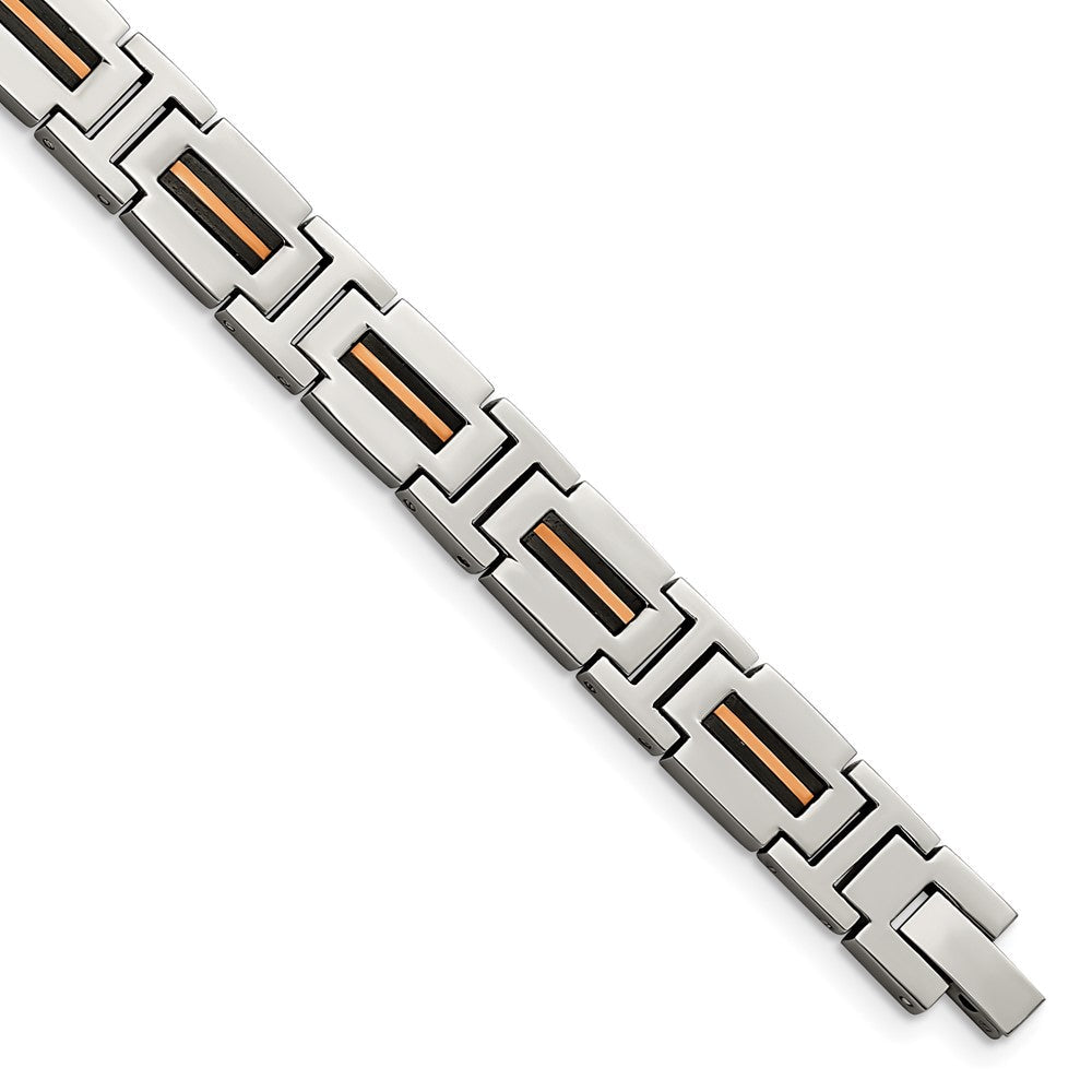 Chisel Stainless Steel Polished Black and Rose IP-plated 8.5 inch Link Bracelet SRB2957-8.5