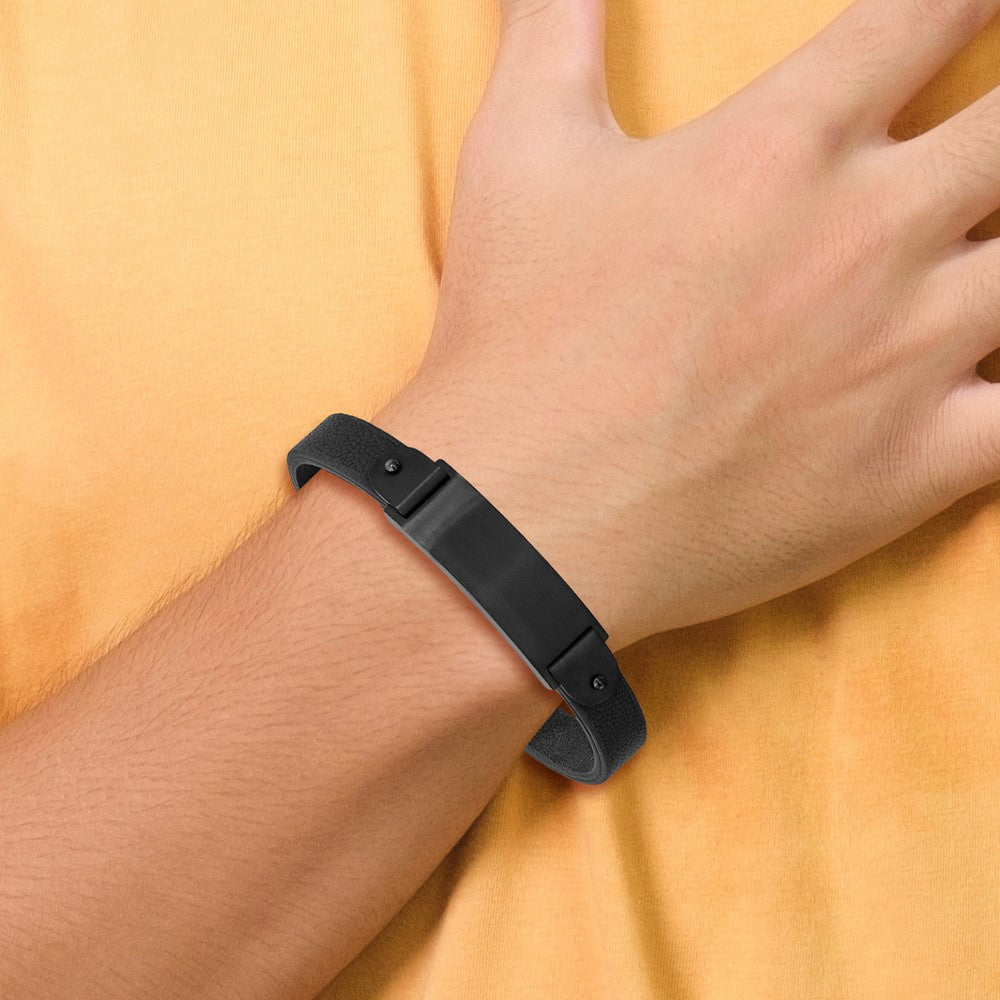 Chisel Stainless Steel Brushed Black IP-plated Black Leather 8.5 inch ID Bracelet SRB2981-8.5
