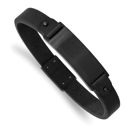 Chisel Stainless Steel Brushed Black IP-plated Black Leather 8.5 inch ID Bracelet SRB2981-8.5