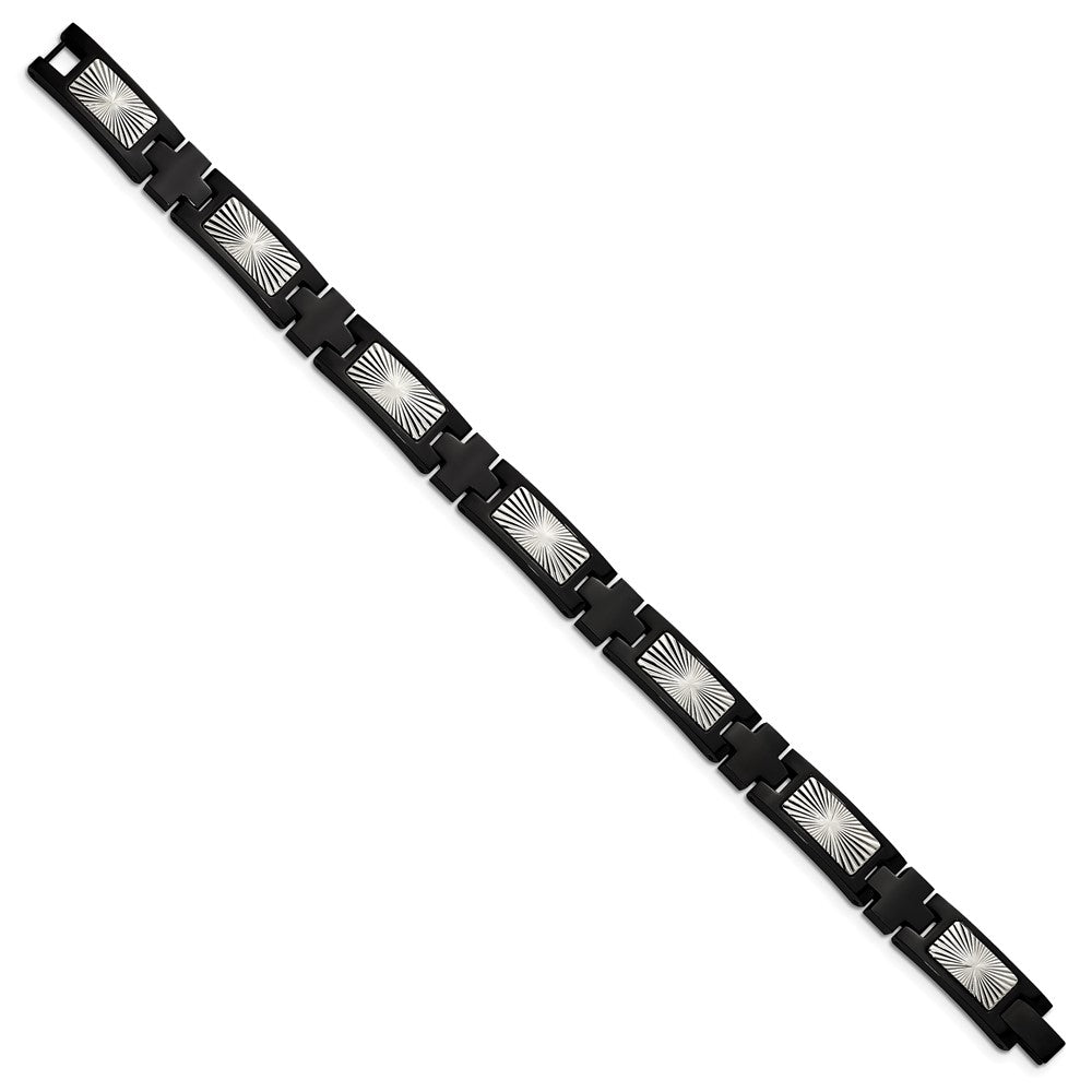Chisel Stainless Steel Polished and Textured Starburst Design Black IP-plated 8.5 inch Link Bracelet SRB2987-8.5