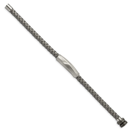 Chisel Stainless Steel Antiqued and Brushed Grey Leather 8.25 inch Bracelet SRB3006-8.25