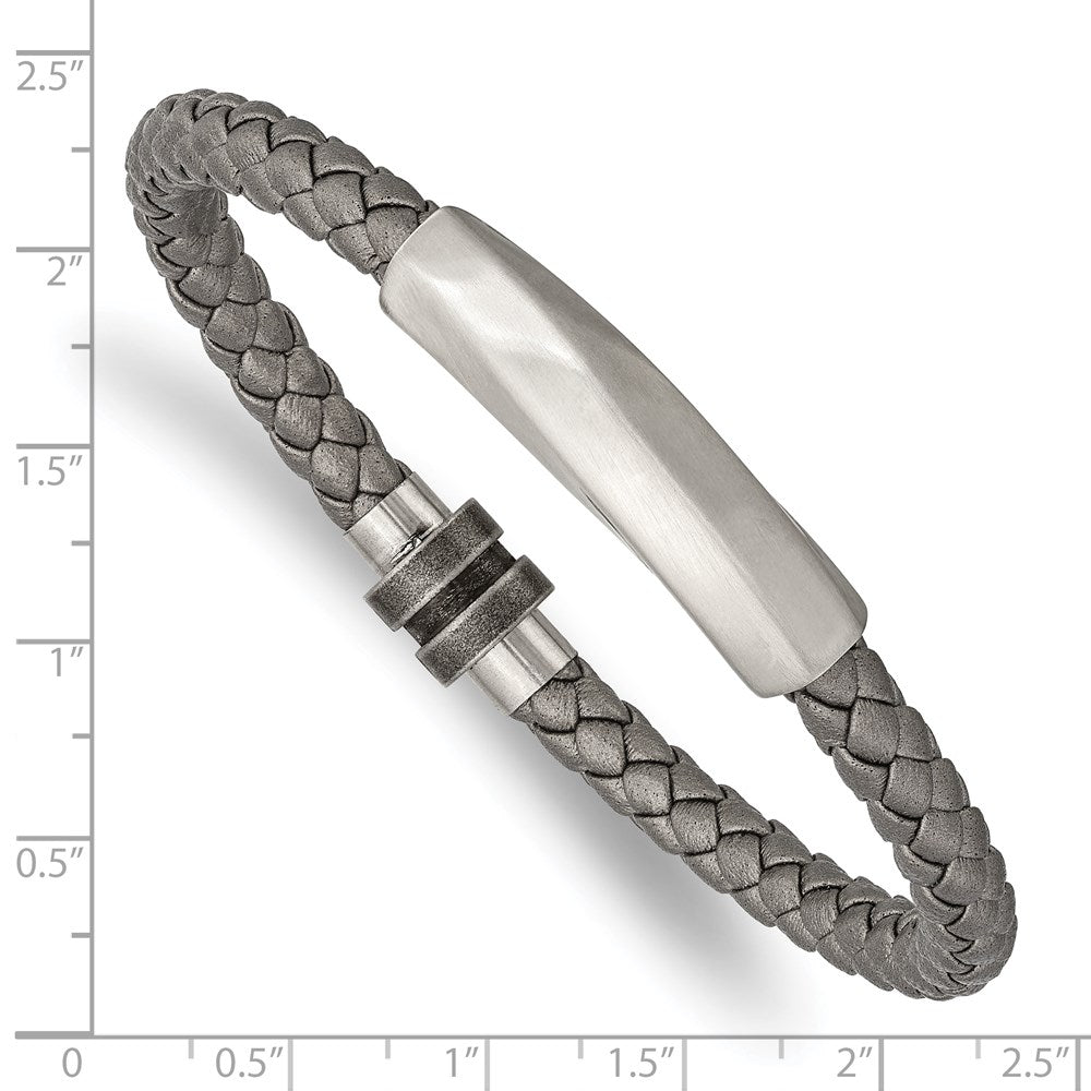 Chisel Stainless Steel Antiqued and Brushed Grey Leather 8.25 inch Bracelet SRB3006-8.25
