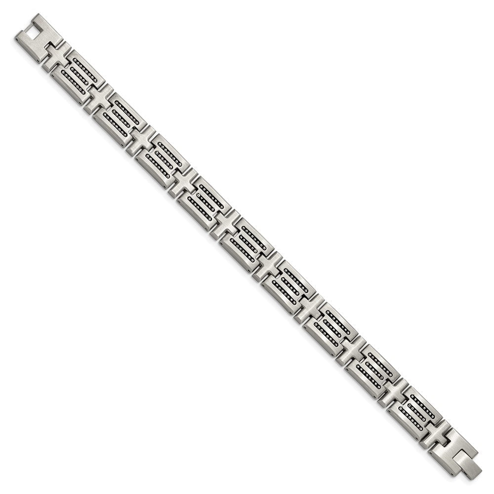 Chisel Stainless Steel Brushed with Polished Beads Inlay 8.5 inch Link Bracelet SRB3012-8.5