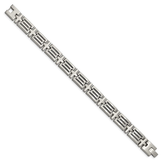 Chisel Stainless Steel Brushed with Polished Beads Inlay 8.5 inch Link Bracelet SRB3012-8.5