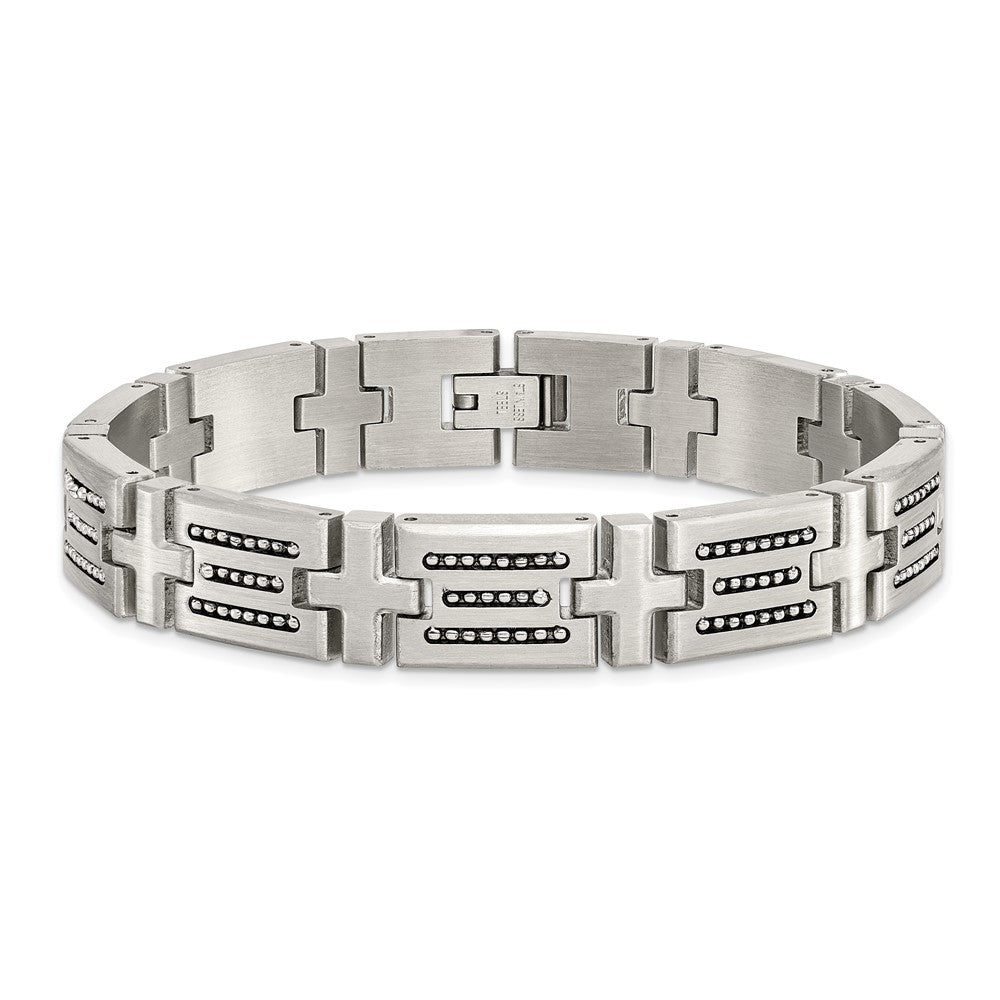 Chisel Stainless Steel Brushed with Polished Beads Inlay 8.5 inch Link Bracelet SRB3012-8.5