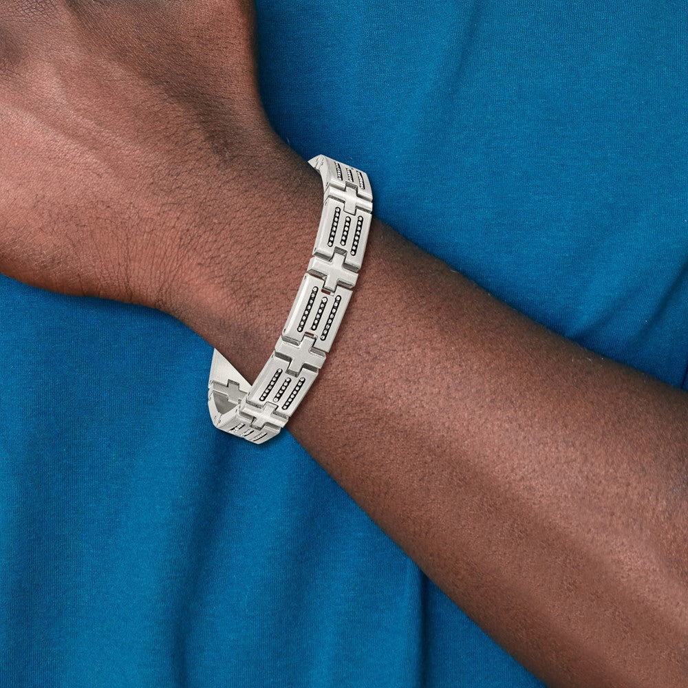 Chisel Stainless Steel Brushed with Polished Beads Inlay 8.5 inch Link Bracelet SRB3012-8.5