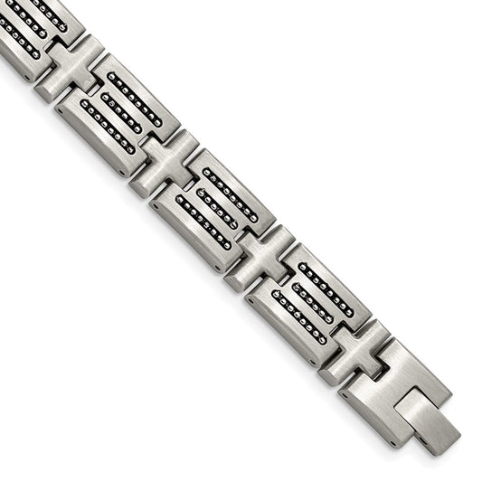 Chisel Stainless Steel Brushed with Polished Beads Inlay 8.5 inch Link Bracelet SRB3012-8.5