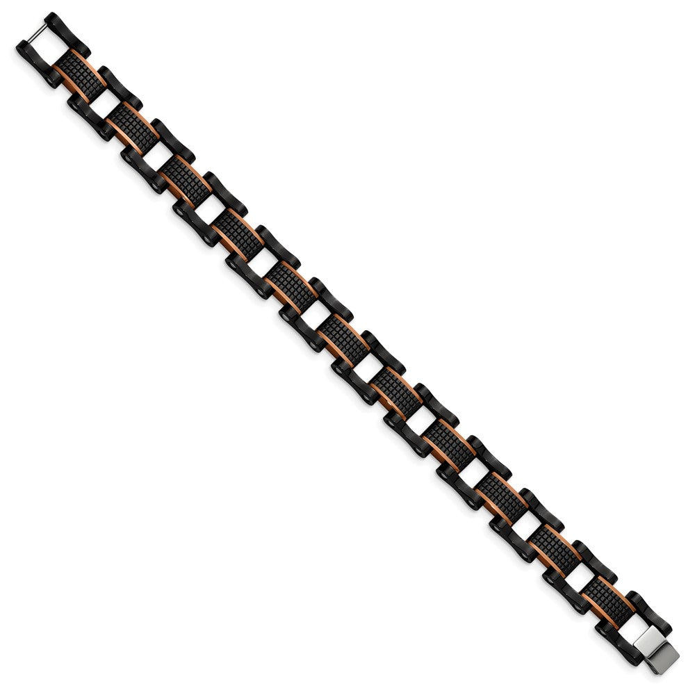 Chisel Stainless Steel Polished and Textured Black and Brown IP-plated 8.25 inch Open Link Bracelet SRB3016-8.25