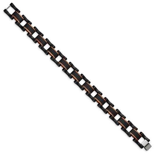 Chisel Stainless Steel Polished and Textured Black and Brown IP-plated 8.25 inch Open Link Bracelet SRB3016-8.25