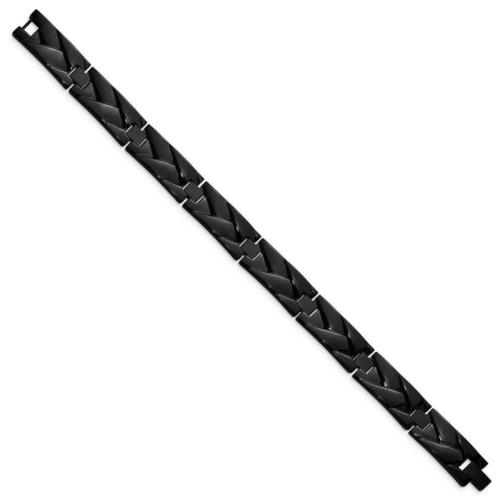 Chisel Stainless Steel Polished Black IP-plated Grooved Design Link 9 inch Bracelet SRB3029-9