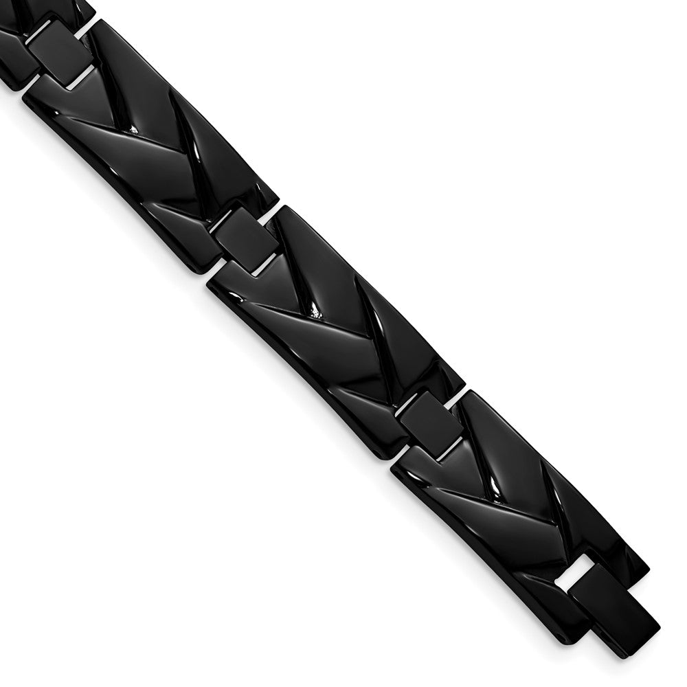 Chisel Stainless Steel Polished Black IP-plated Grooved Design Link 9 inch Bracelet SRB3029-9