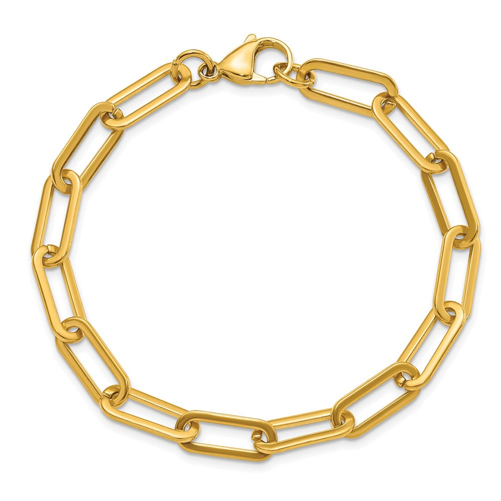 Chisel Stainless Steel Polished Yellow IP-plated Enlongated Open Link Paperclip 7.75 inch Chain Bracelet SRB3049-7.75