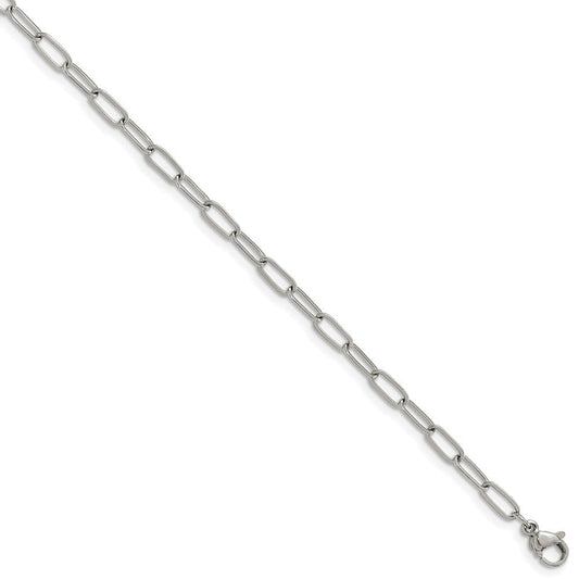 Chisel Stainless Steel Polished Elongated Open Link Paperclip 6.5 inch + 1.25 inch Bracelet SRB3051-6.5