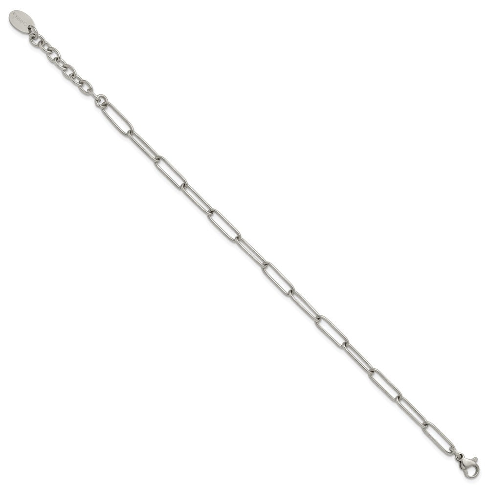 Chisel Stainless Steel Polished Elongated Open Link Paperclip 7 inch Bracelet with 1.25 inch Extension SRB3053-7