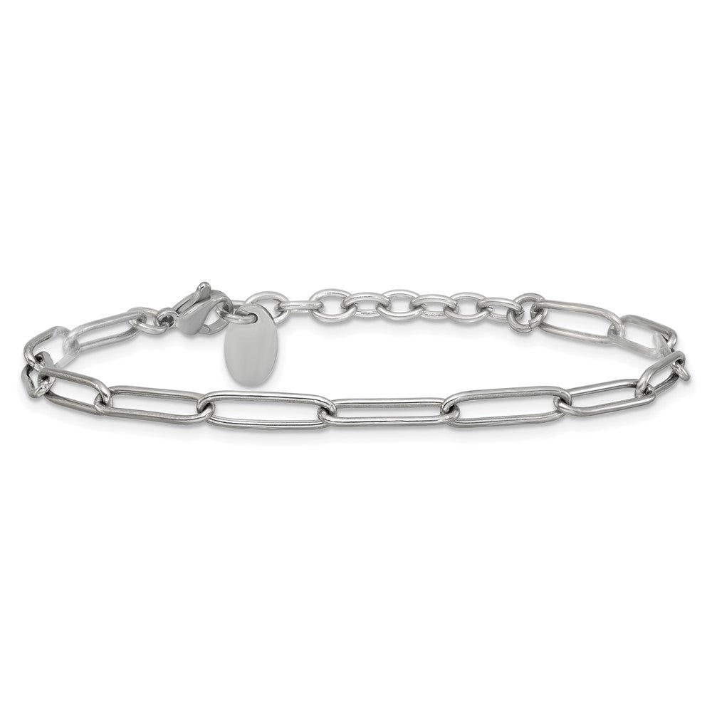 Chisel Stainless Steel Polished Elongated Open Link Paperclip 7 inch Bracelet with 1.25 inch Extension SRB3053-7
