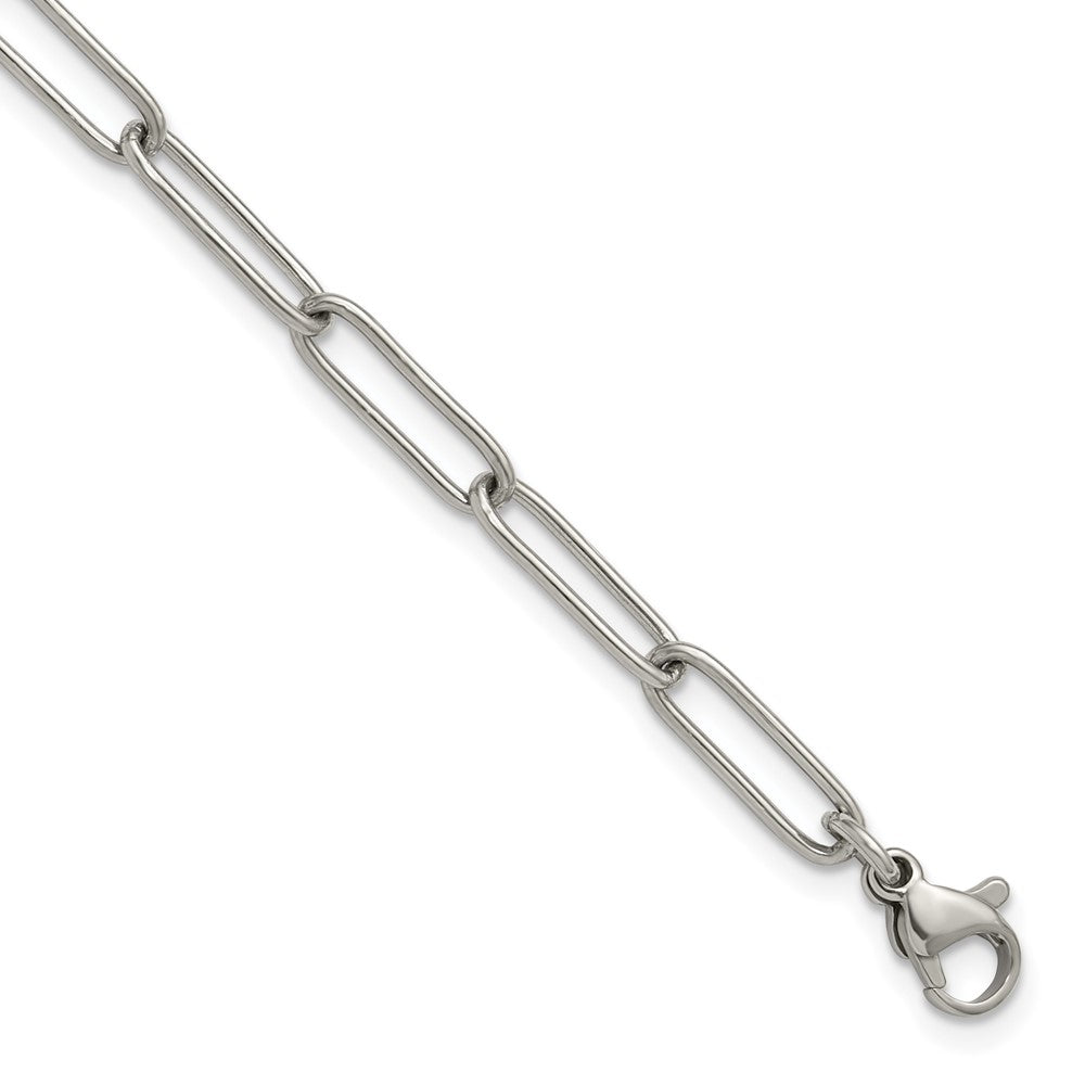 Chisel Stainless Steel Polished Elongated Open Link Paperclip 7 inch Bracelet with 1.25 inch Extension SRB3053-7