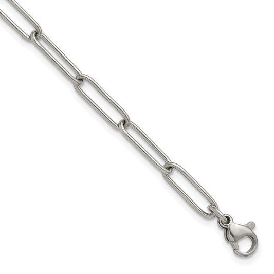 Chisel Stainless Steel Polished Elongated Open Link Paperclip 7 inch Bracelet with 1.25 inch Extension SRB3053-7