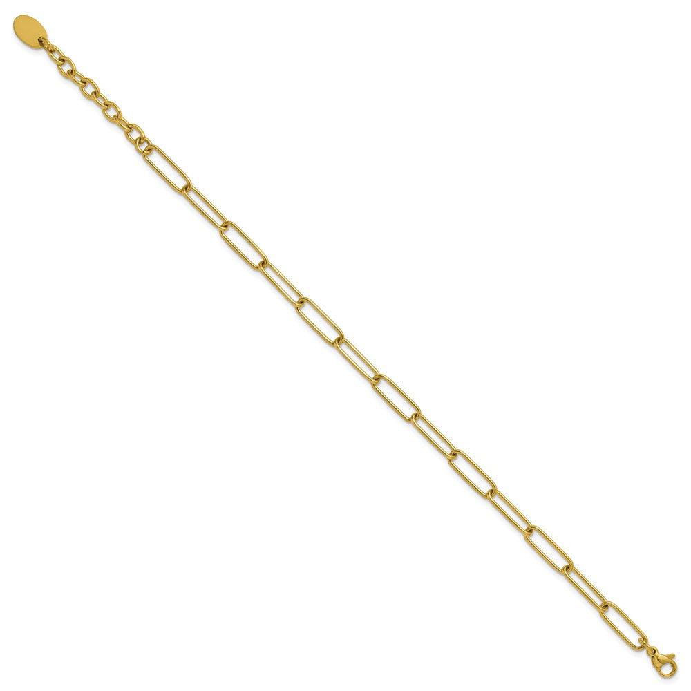 Chisel Stainless Steel Polished Yellow IP-plated Elongated Open Link Paperclip 7 inch Bracelet with 1.25 inch Extension SRB3054-7