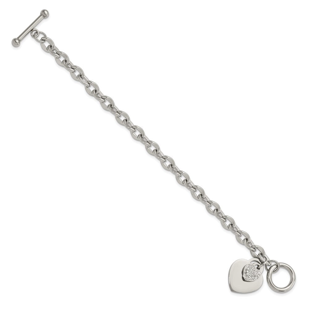 Chisel Stainless Steel Polished Two Hearts with CZ 7.5 inch Toggle Bracelet SRB3058-7.5