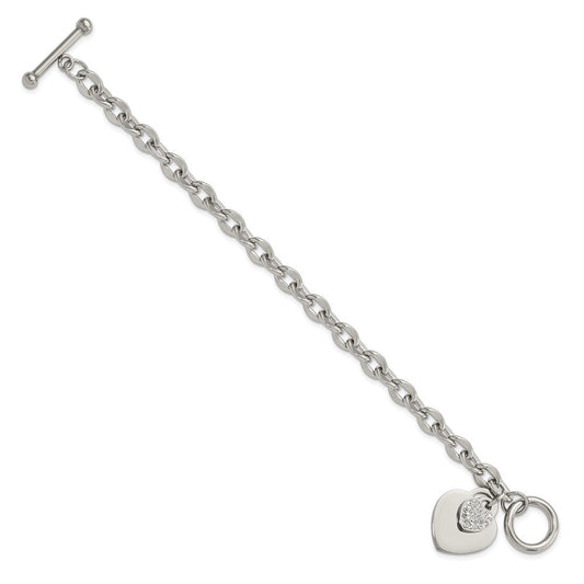 Chisel Stainless Steel Polished Two Hearts with CZ 7.5 inch Toggle Bracelet SRB3058-7.5