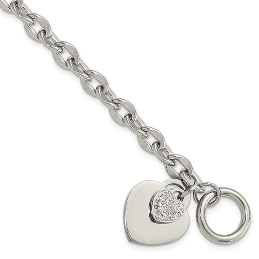 Chisel Stainless Steel Polished Two Hearts with CZ 7.5 inch Toggle Bracelet SRB3058-7.5