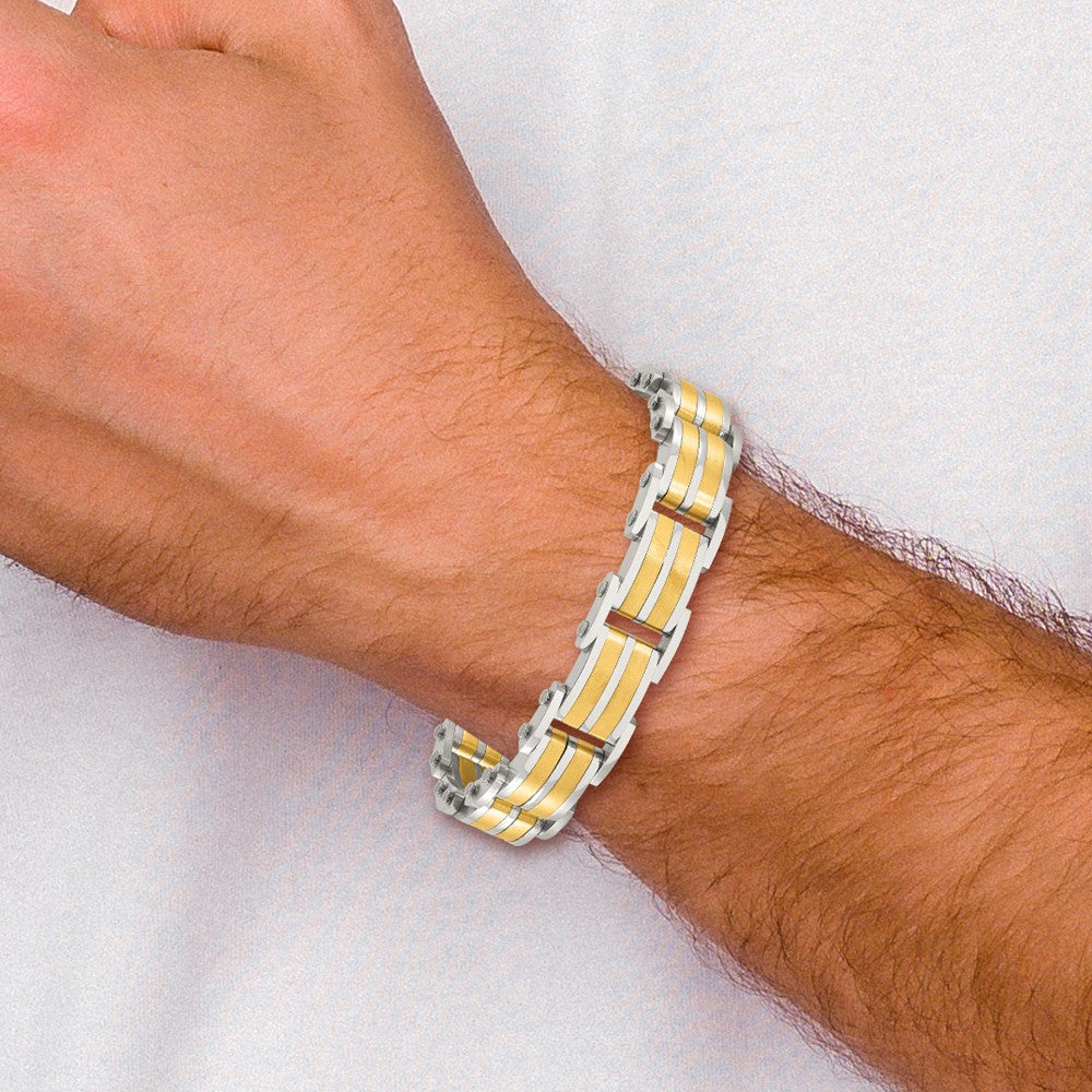 Chisel Stainless Steel Brushed and Polished Yellow IP-plated 8.25 inch Link Bracelet SRB3060-8.25
