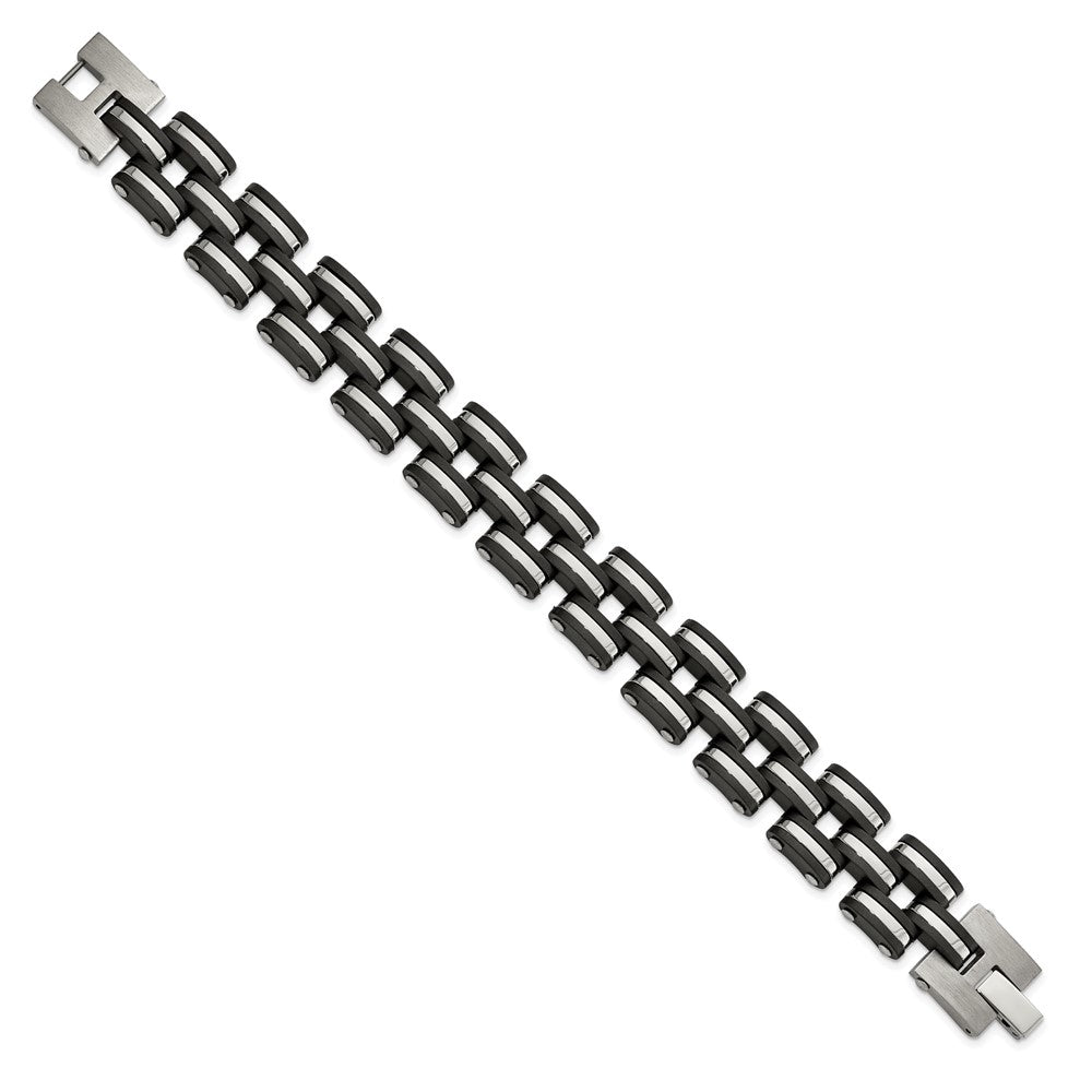 Chisel Stainless Steel Brushed and Polished with Black Rubber 8 inch Link Bracelet SRB3061-8
