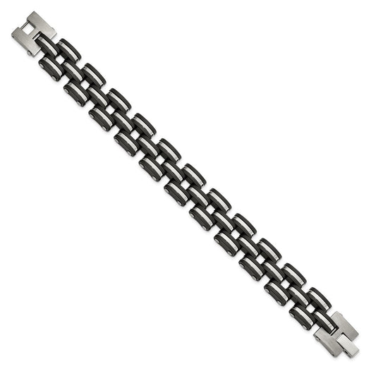 Chisel Stainless Steel Brushed and Polished with Black Rubber 8 inch Link Bracelet SRB3061-8