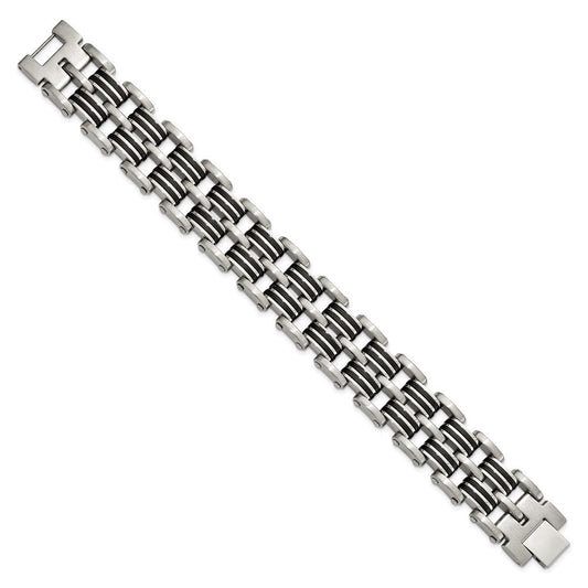 Chisel Stainless Steel Brushed and Polished with Black Rubber Inlay 8.25 inch Link Bracelet SRB3062-8.25
