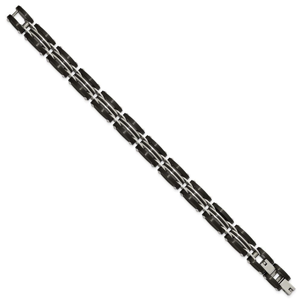 Chisel Stainless Steel Brushed and Polished Black and Rose IP-plated Reversible 7.5 inch Bracelet with .5 inch Extension SRB3065-7.5