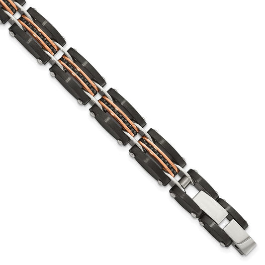 Chisel Stainless Steel Brushed and Polished Black and Rose IP-plated Reversible 7.5 inch Bracelet with .5 inch Extension SRB3065-7.5