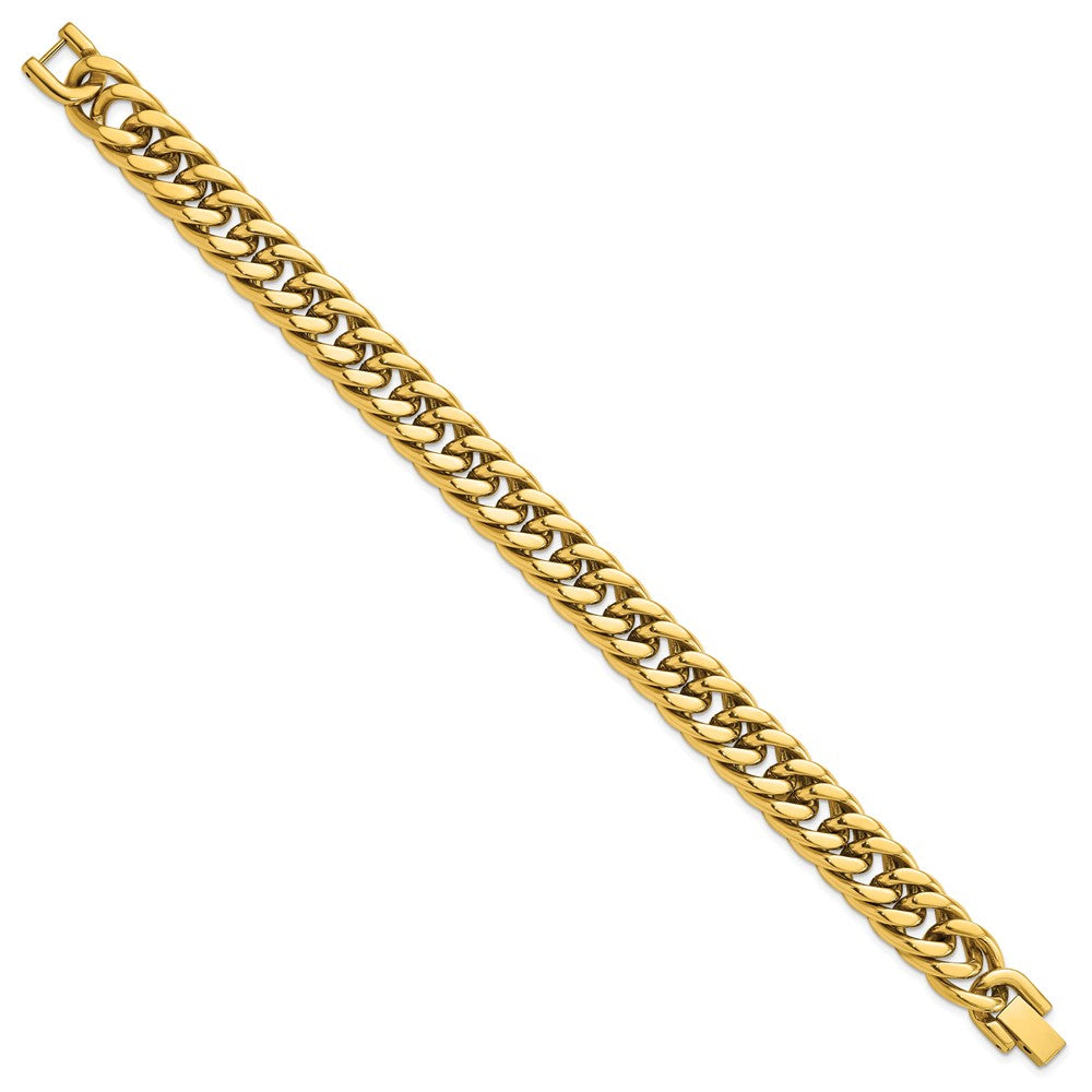 Chisel Stainless Steel Polished Yellow IP-plated 12mm 8.5 inch Heavy Curb Link Bracelet SRB3066-8.5