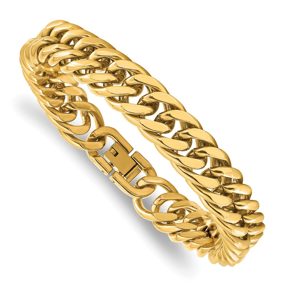 Chisel Stainless Steel Polished Yellow IP-plated 12mm 8.5 inch Heavy Curb Link Bracelet SRB3066-8.5
