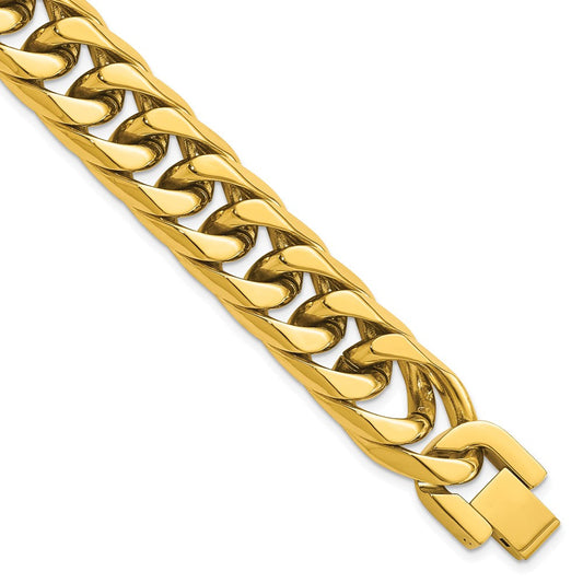 Chisel Stainless Steel Polished Yellow IP-plated 16mm 8.5 inch Heavy Curb Link Bracelet SRB3068-8.5