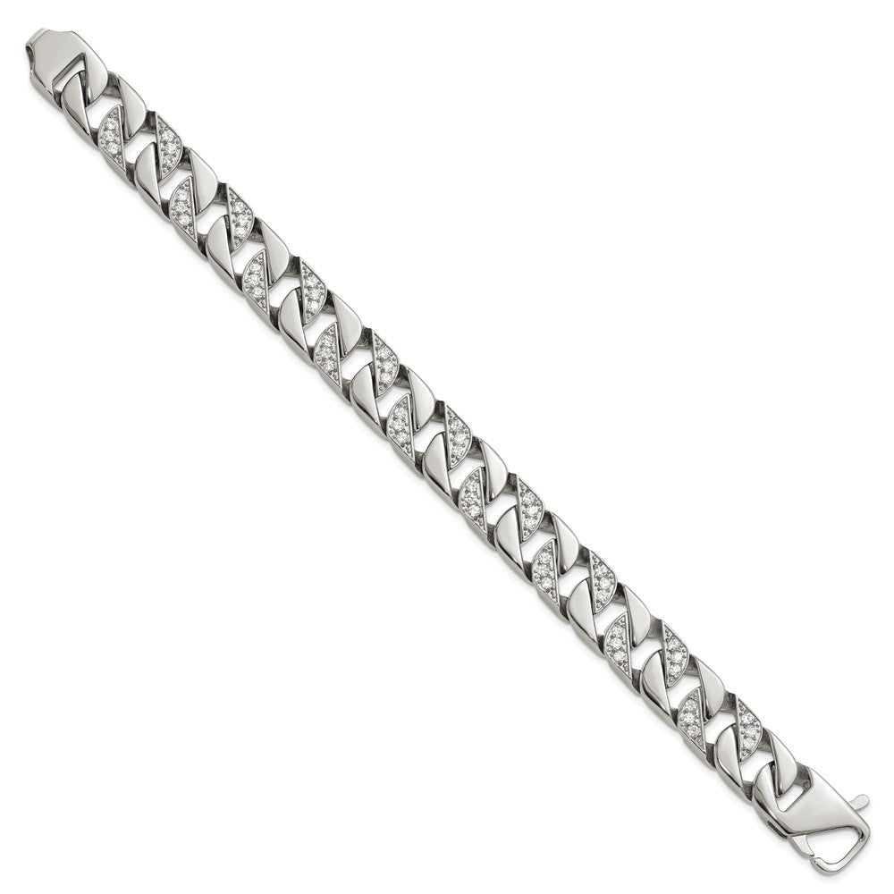 Chisel Stainless Steel Polished with CZ 8.5 inch Curb Link Bracelet SRB3069-8.5