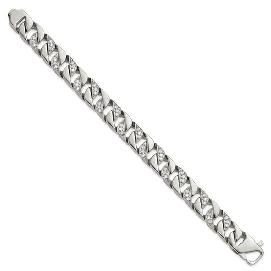 Chisel Stainless Steel Polished with CZ 8.5 inch Curb Link Bracelet SRB3069-8.5