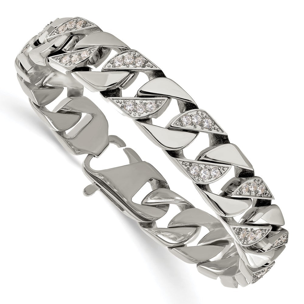 Chisel Stainless Steel Polished with CZ 8.5 inch Curb Link Bracelet SRB3069-8.5