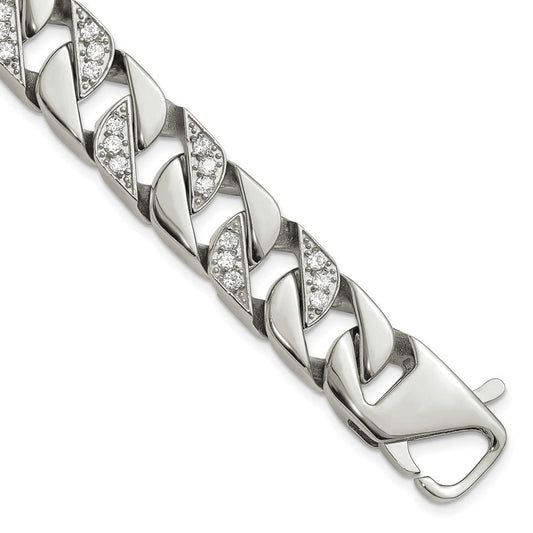 Chisel Stainless Steel Polished with CZ 8.5 inch Curb Link Bracelet SRB3069-8.5