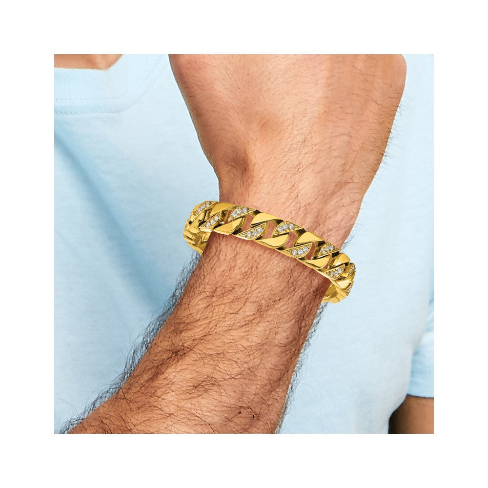 Chisel Stainless Steel Polished Yellow IP-plated with CZ 8.5 inch Curb Link Bracelet SRB3070-8.5