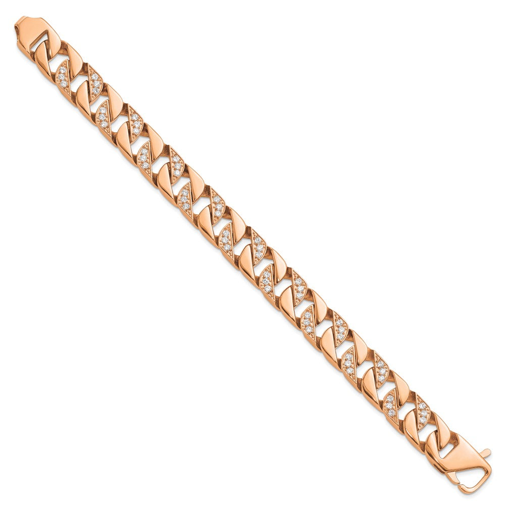 Chisel Stainless Steel Polished Rose IP-plated with CZ 7.75 inch Curb Link Bracelet SRB3071-7.75