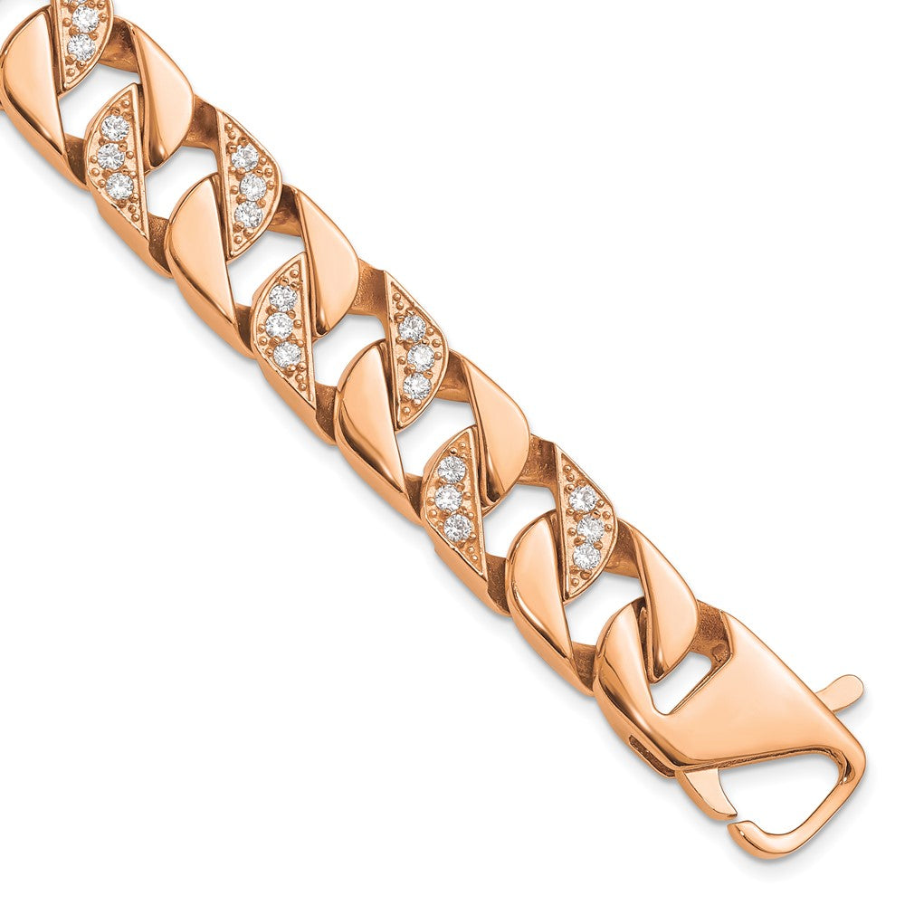 Chisel Stainless Steel Polished Rose IP-plated with CZ 7.75 inch Curb Link Bracelet SRB3071-7.75
