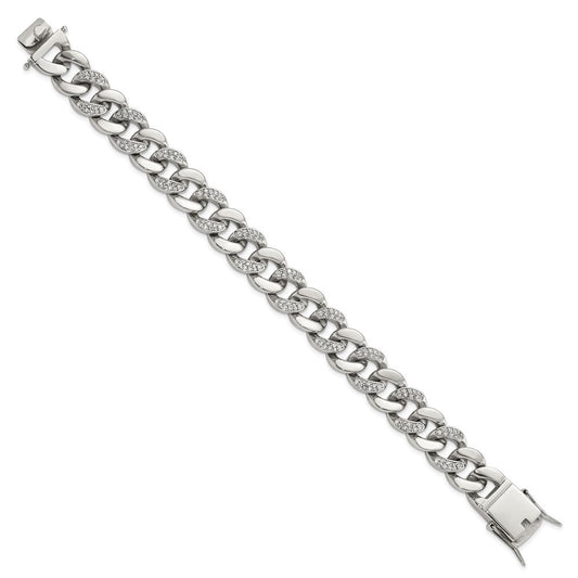 Chisel Stainless Steel Polished with CZ 8 inch Curb Link Bracelet SRB3072-8