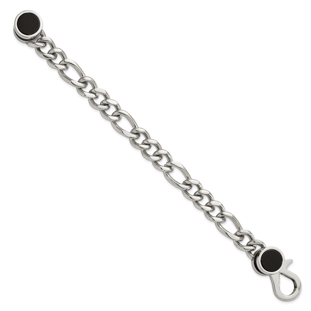 Chisel Stainless Steel Polished with Black Agate 8 inch Figaro Link Bracelet SRB3074-8
